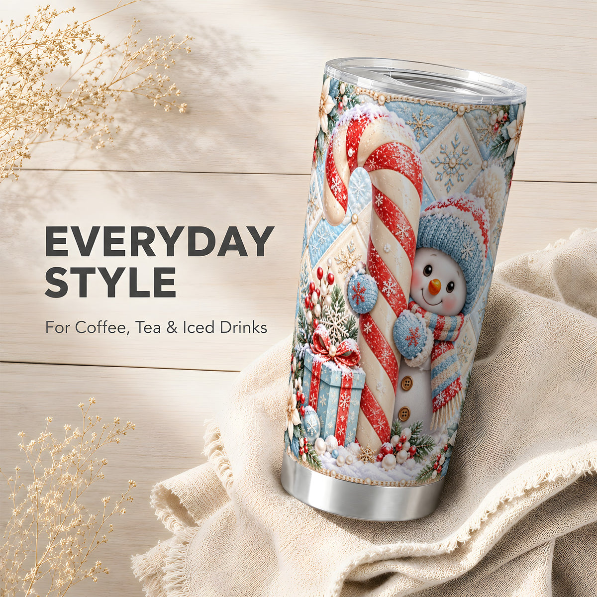 #pl[20oz|Steel] Candy Cane Tumbler 20oz, Snowman Tumbler, Stainless Steel Travel Cup