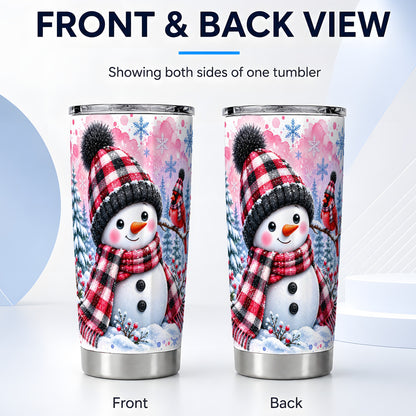 #pl[20oz|Steel] Cardinal Tumbler 20oz, Snowman Plaid Tumbler, Stainless Steel Travel Cup