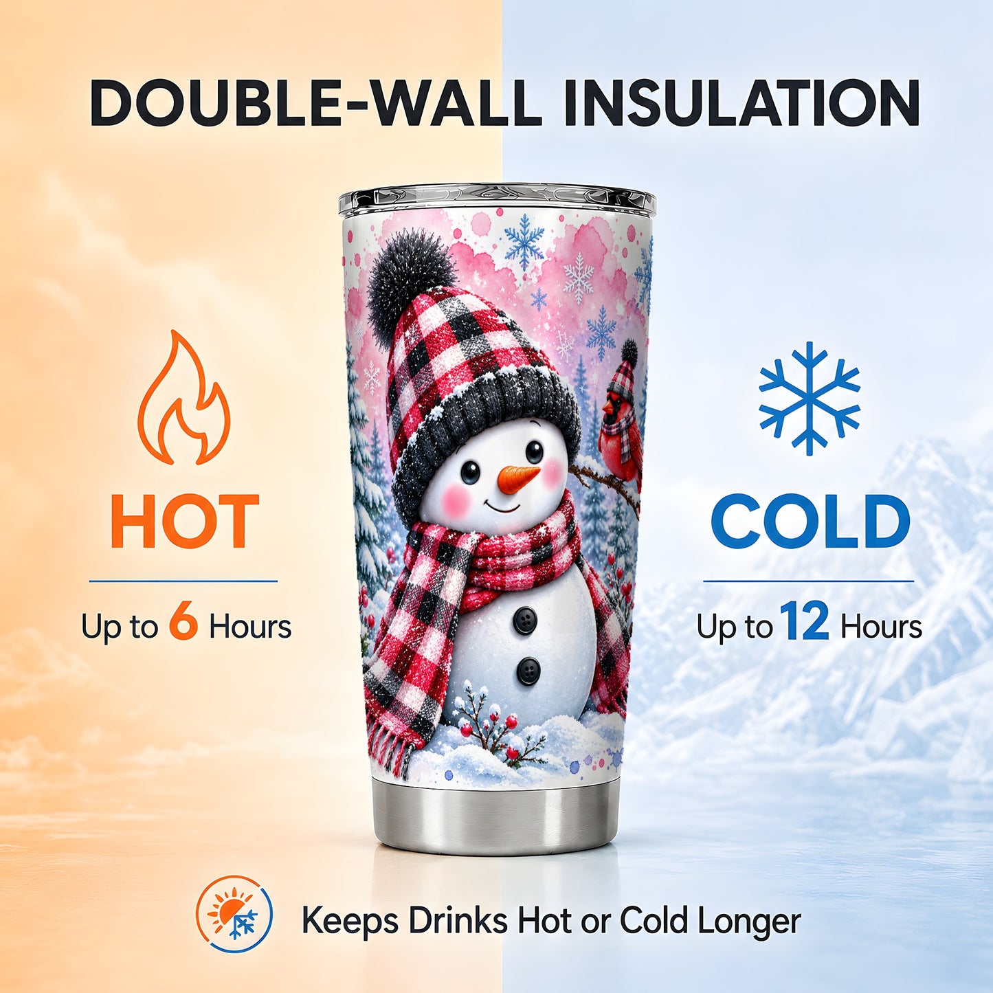 #pl[20oz|Steel] Cardinal Tumbler 20oz, Snowman Plaid Tumbler, Stainless Steel Travel Cup