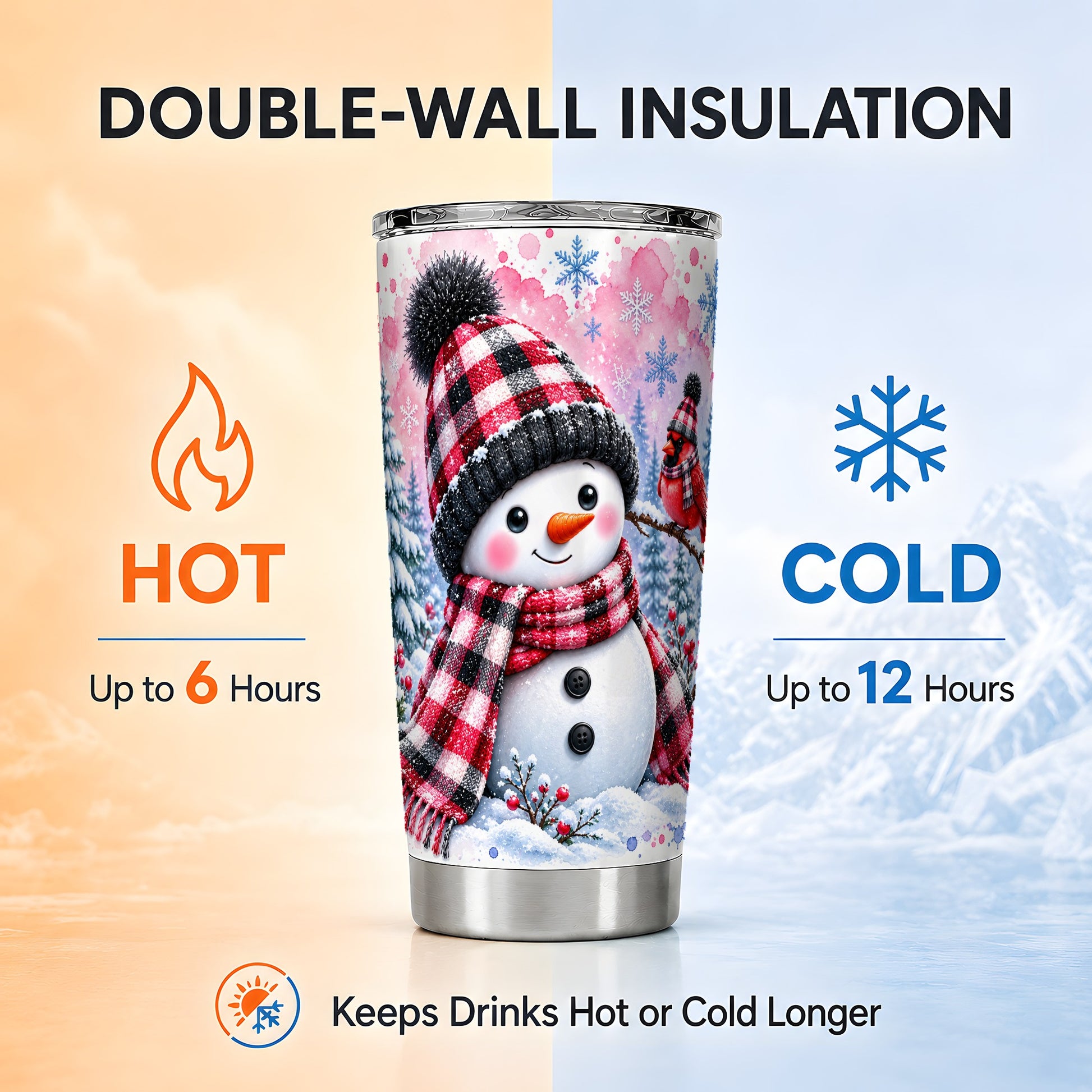 #pl[20oz|Steel] Cardinal Tumbler 20oz, Snowman Plaid Tumbler, Stainless Steel Travel Cup