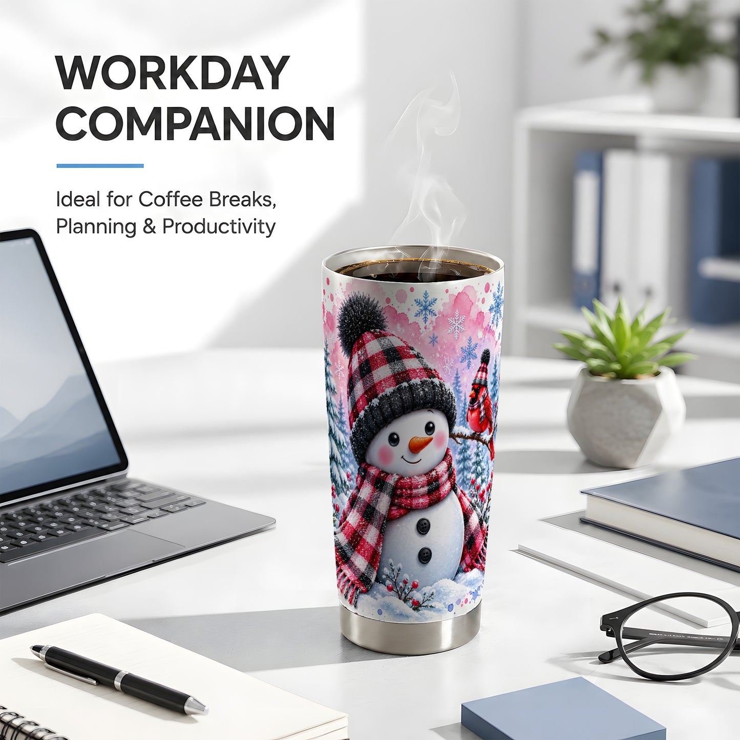#pl[20oz|Steel] Cardinal Tumbler 20oz, Snowman Plaid Tumbler, Stainless Steel Travel Cup
