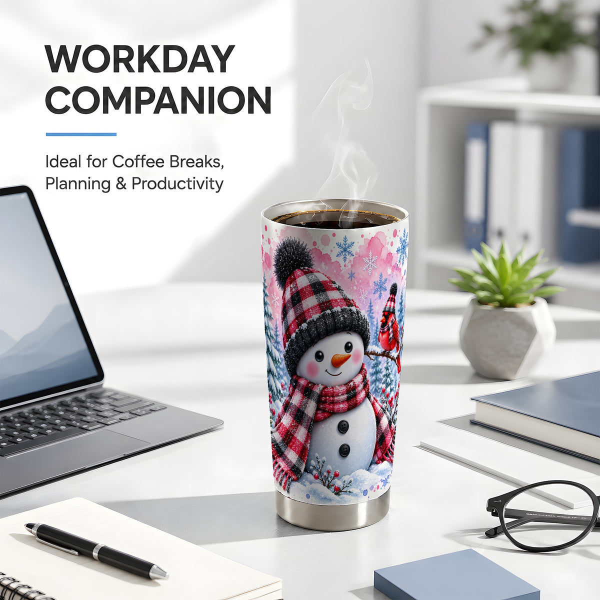 #pl[20oz|Steel] Cardinal Tumbler 20oz, Snowman Plaid Tumbler, Stainless Steel Travel Cup