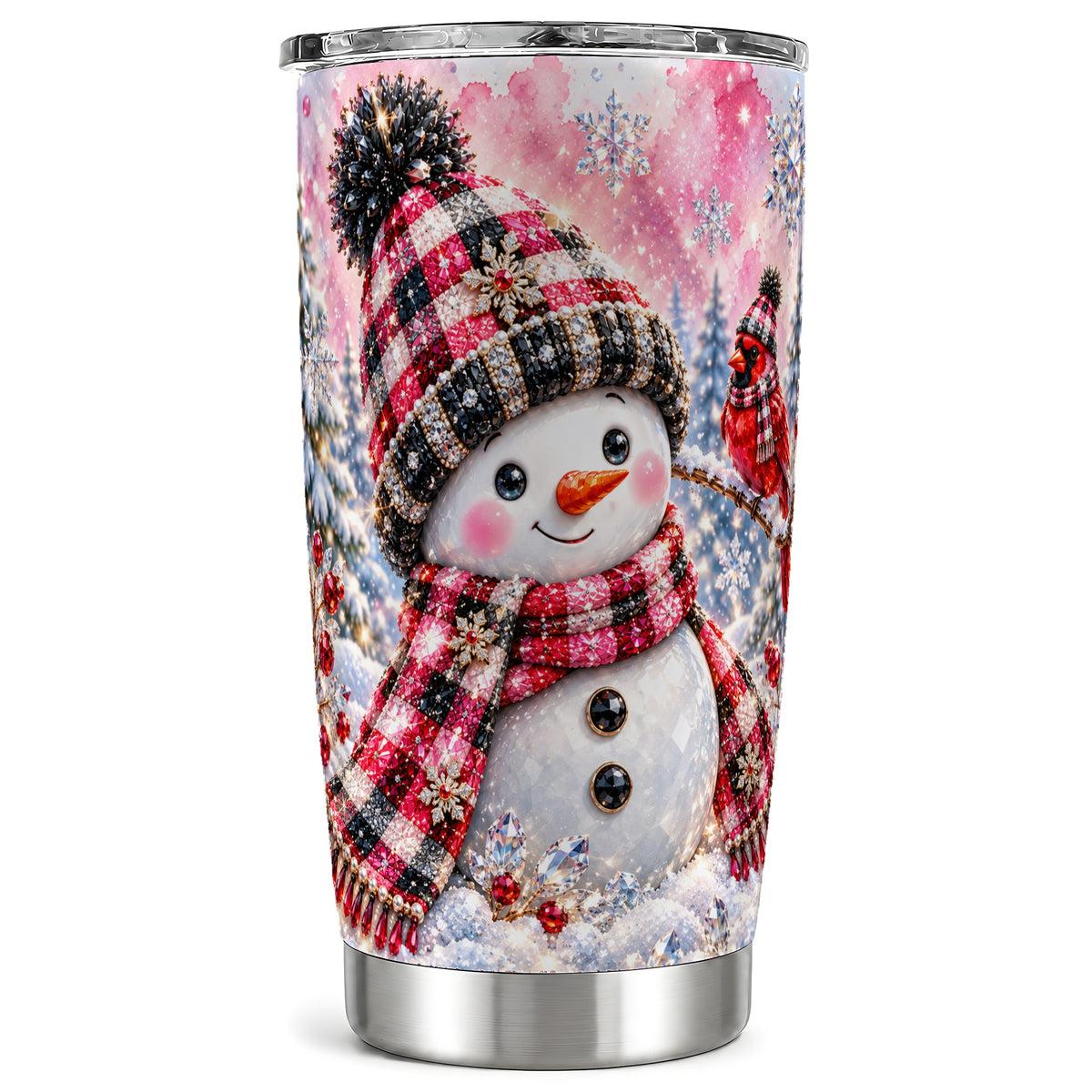 Jeweled Snowman Tumbler 20oz, Cardinal Tumbler, Stainless Steel Travel Cup