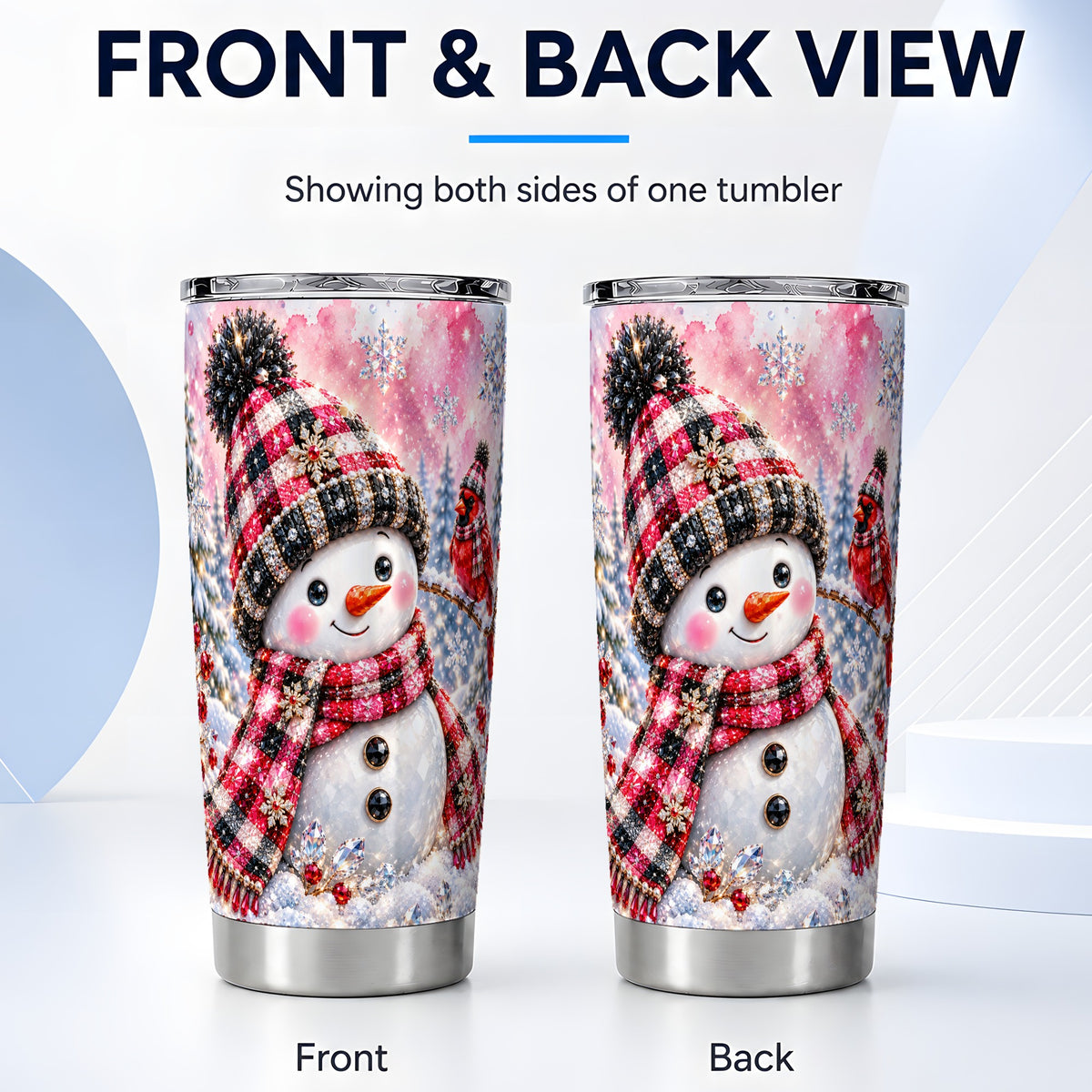 #pl[20oz|Steel] Jeweled Snowman Tumbler 20oz, Cardinal Tumbler, Stainless Steel Travel Cup