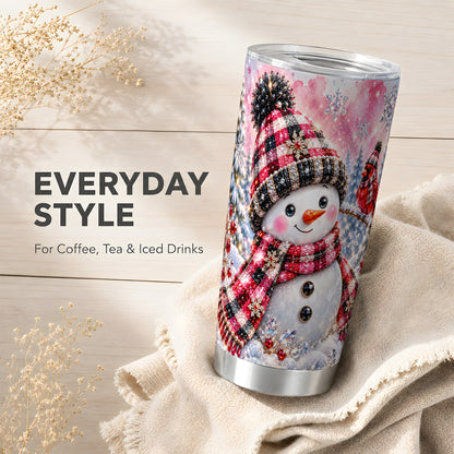 #pl[20oz|Steel] Jeweled Snowman Tumbler 20oz, Cardinal Tumbler, Stainless Steel Travel Cup