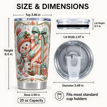 #pl[20oz|Steel] Snowman Present Tumbler 20oz, Holiday Tumbler, Stainless Steel Travel Cup