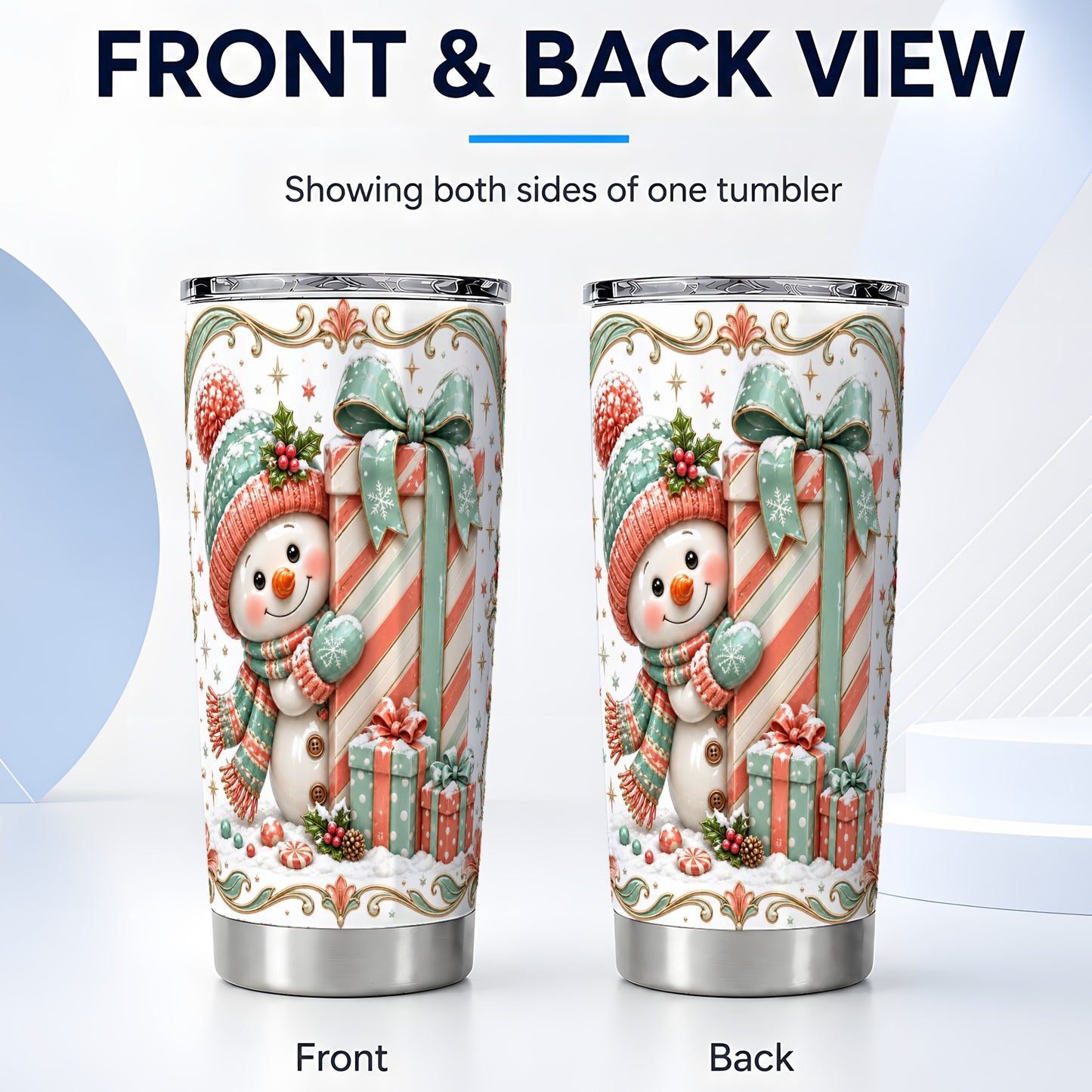 #pl[20oz|Steel] Snowman Present Tumbler 20oz, Holiday Tumbler, Stainless Steel Travel Cup