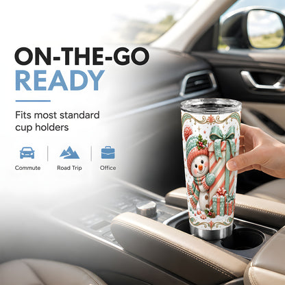 #pl[20oz|Steel] Snowman Present Tumbler 20oz, Holiday Tumbler, Stainless Steel Travel Cup