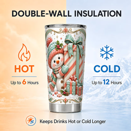 #pl[20oz|Steel] Snowman Present Tumbler 20oz, Holiday Tumbler, Stainless Steel Travel Cup