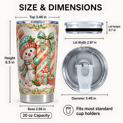 #pl[20oz|Steel] Snowman Present Tumbler 20oz, Holiday Tumbler, Stainless Steel Travel Cup