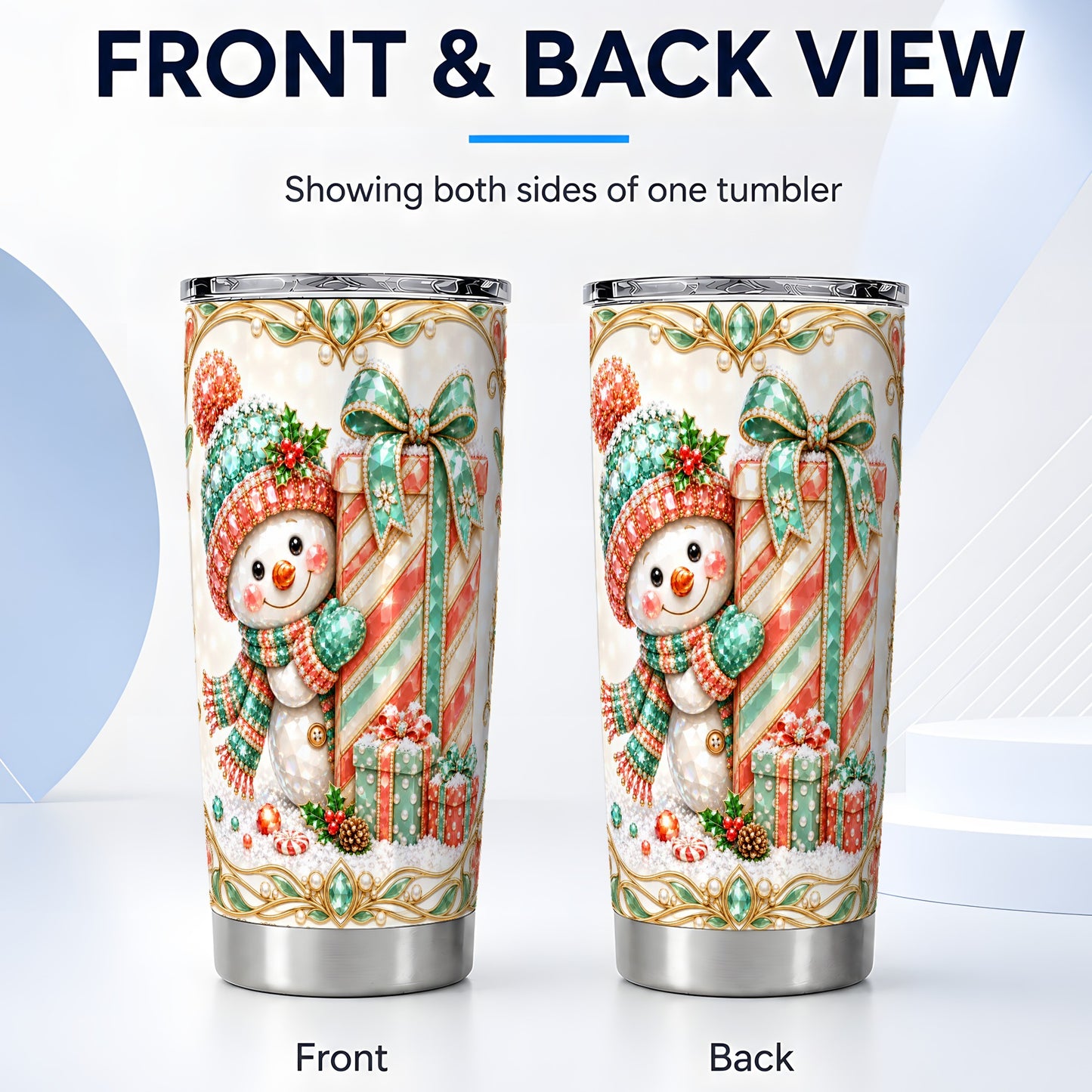 #pl[20oz|Steel] Snowman Present Tumbler 20oz, Holiday Tumbler, Stainless Steel Travel Cup