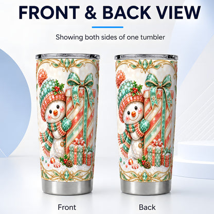 #pl[20oz|Steel] Snowman Present Tumbler 20oz, Holiday Tumbler, Stainless Steel Travel Cup