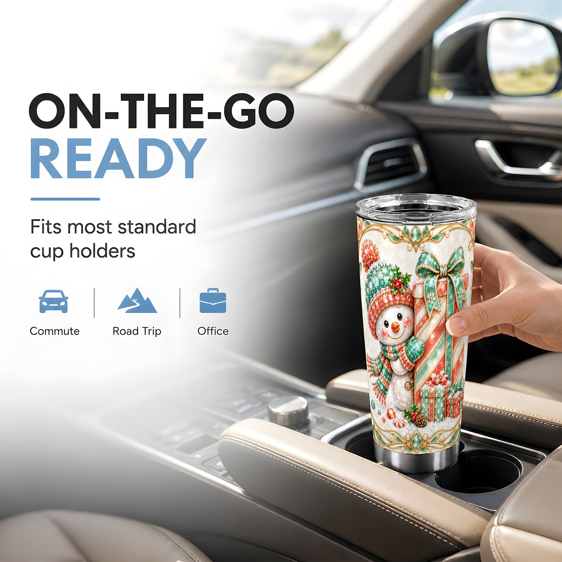 #pl[20oz|Steel] Snowman Present Tumbler 20oz, Holiday Tumbler, Stainless Steel Travel Cup