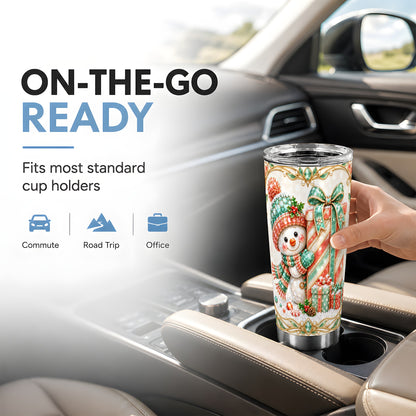 #pl[20oz|Steel] Snowman Present Tumbler 20oz, Holiday Tumbler, Stainless Steel Travel Cup