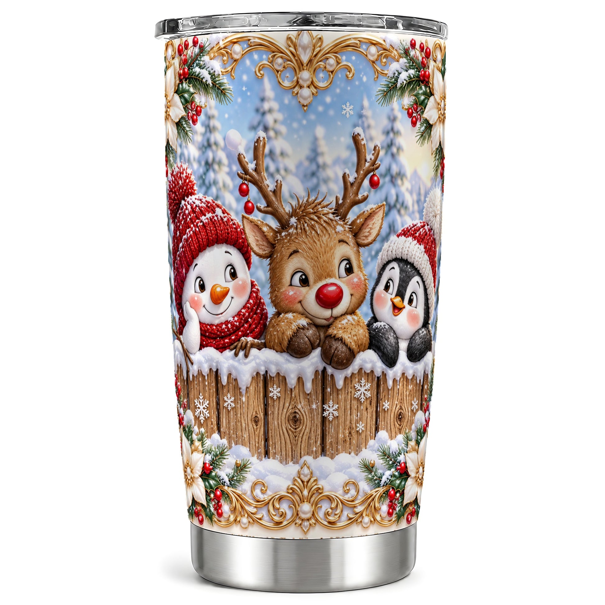 Winter Friends Tumbler 20oz, Christmas Tumbler, Stainless Steel Travel Cup