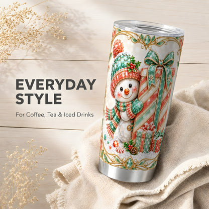 #pl[20oz|Steel] Snowman Present Tumbler 20oz, Holiday Tumbler, Stainless Steel Travel Cup