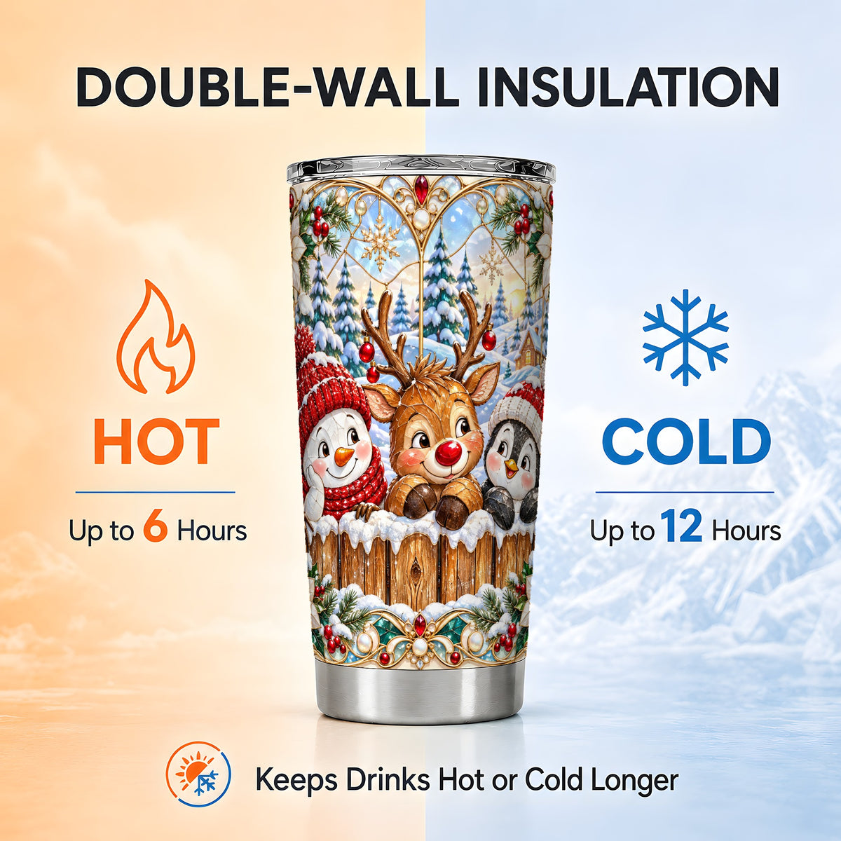 #pl[20oz|Steel] Snowy Friends Tumbler 20oz, Christmas Tumbler, Stainless Steel Travel Cup