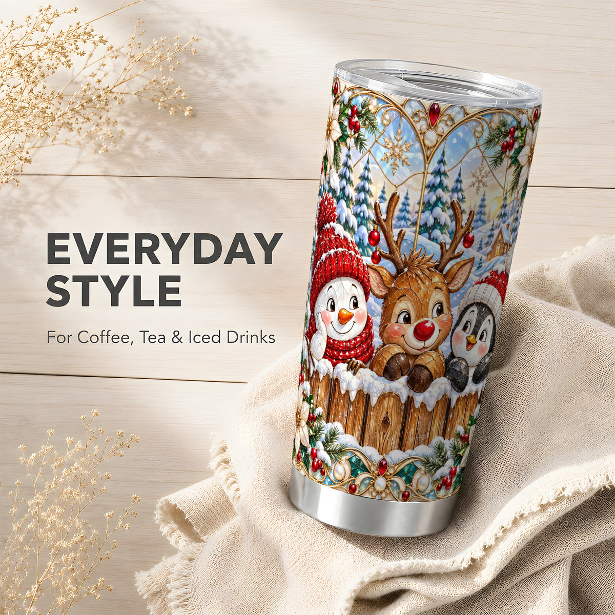 #pl[20oz|Steel] Snowy Friends Tumbler 20oz, Christmas Tumbler, Stainless Steel Travel Cup