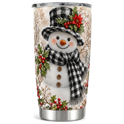 Plaid Snowman Tumbler 20oz, Winter Tumbler, Stainless Steel Travel Cup