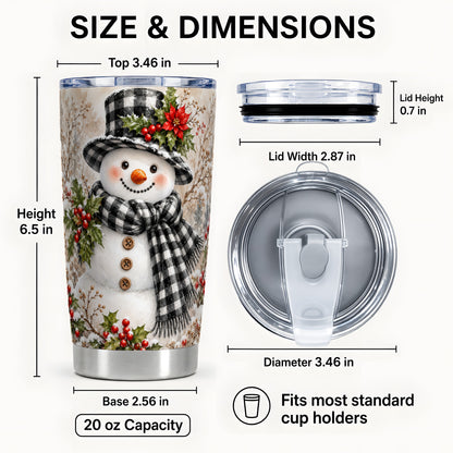 #pl[20oz|Steel] Plaid Snowman Tumbler 20oz, Winter Tumbler, Stainless Steel Travel Cup