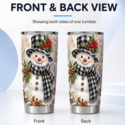#pl[20oz|Steel] Plaid Snowman Tumbler 20oz, Winter Tumbler, Stainless Steel Travel Cup