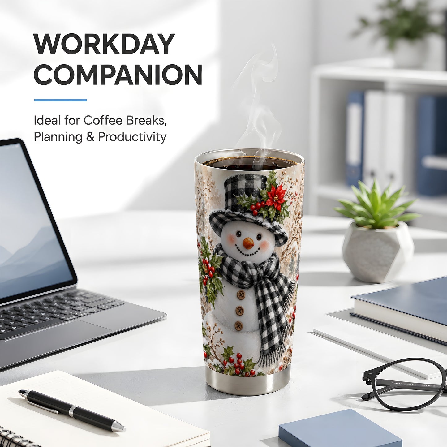 #pl[20oz|Steel] Plaid Snowman Tumbler 20oz, Winter Tumbler, Stainless Steel Travel Cup