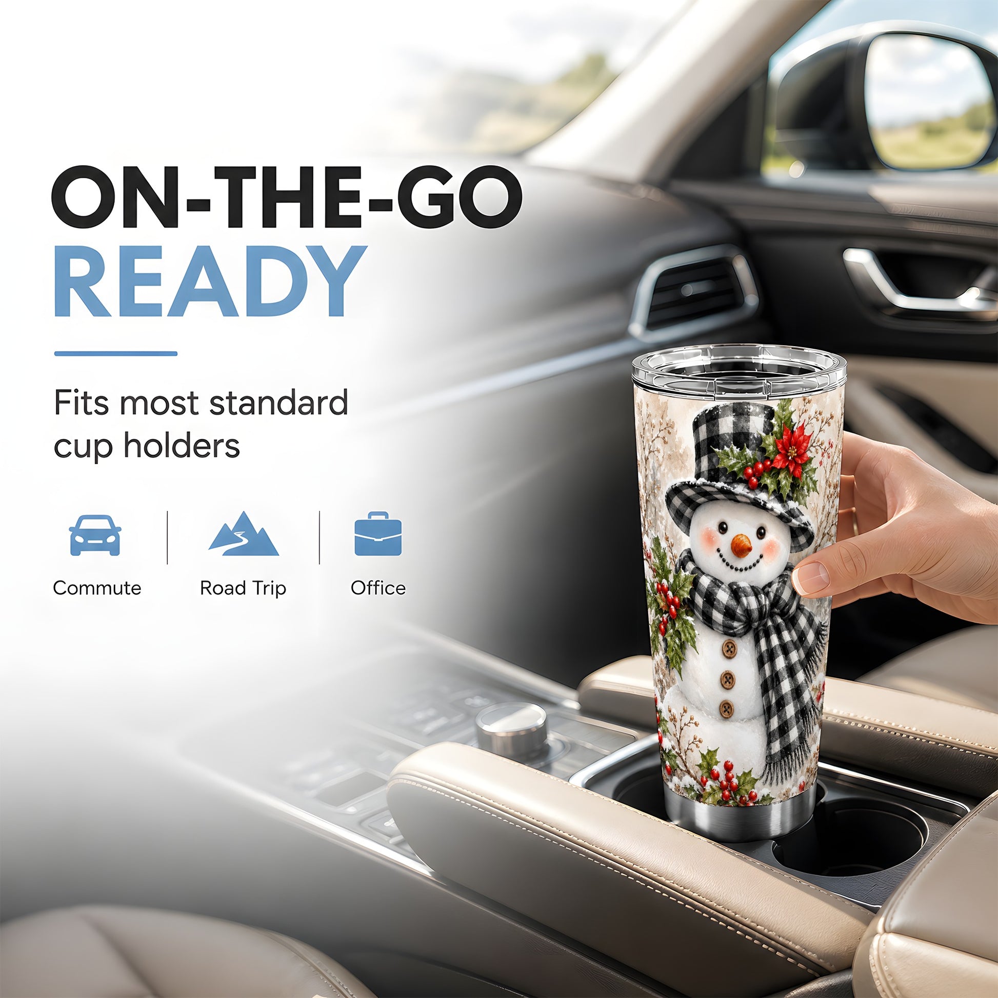 #pl[20oz|Steel] Plaid Snowman Tumbler 20oz, Winter Tumbler, Stainless Steel Travel Cup