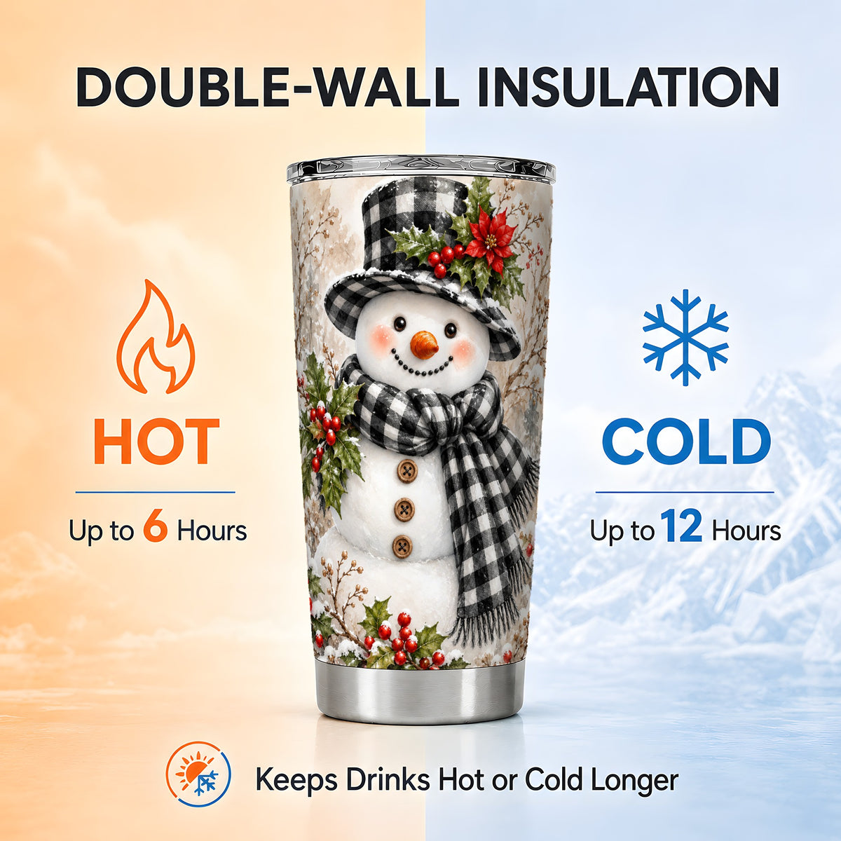 #pl[20oz|Steel] Plaid Snowman Tumbler 20oz, Winter Tumbler, Stainless Steel Travel Cup