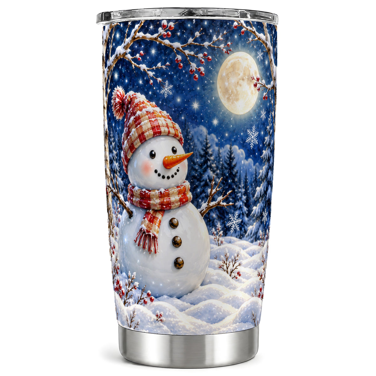 Moon Snowman Tumbler 20oz, Winter Tumbler, Stainless Steel Travel Cup