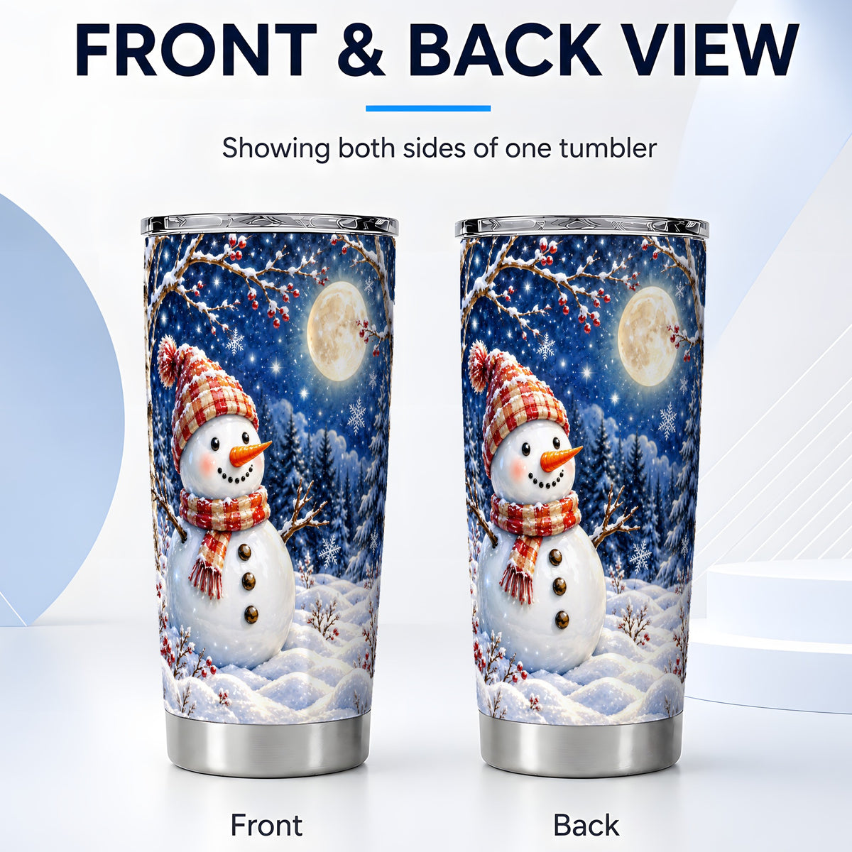 #pl[20oz|Steel] Moon Snowman Tumbler 20oz, Winter Tumbler, Stainless Steel Travel Cup