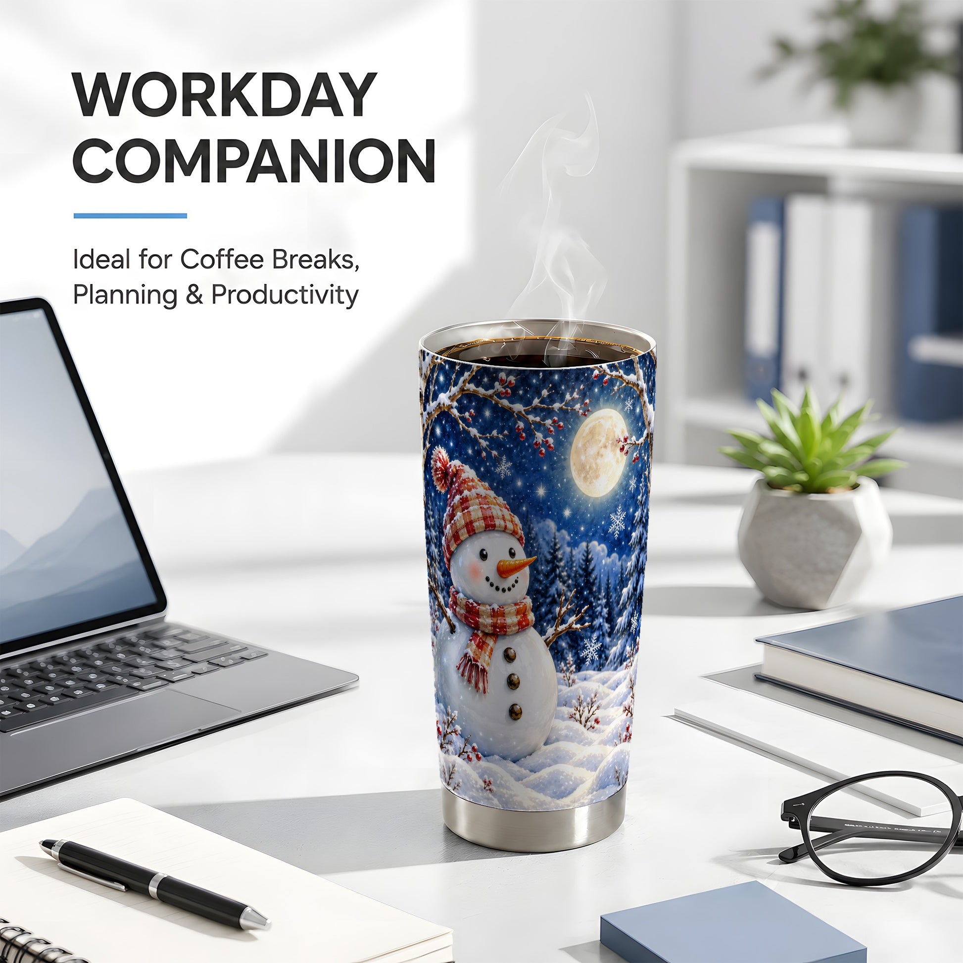 #pl[20oz|Steel] Moon Snowman Tumbler 20oz, Winter Tumbler, Stainless Steel Travel Cup