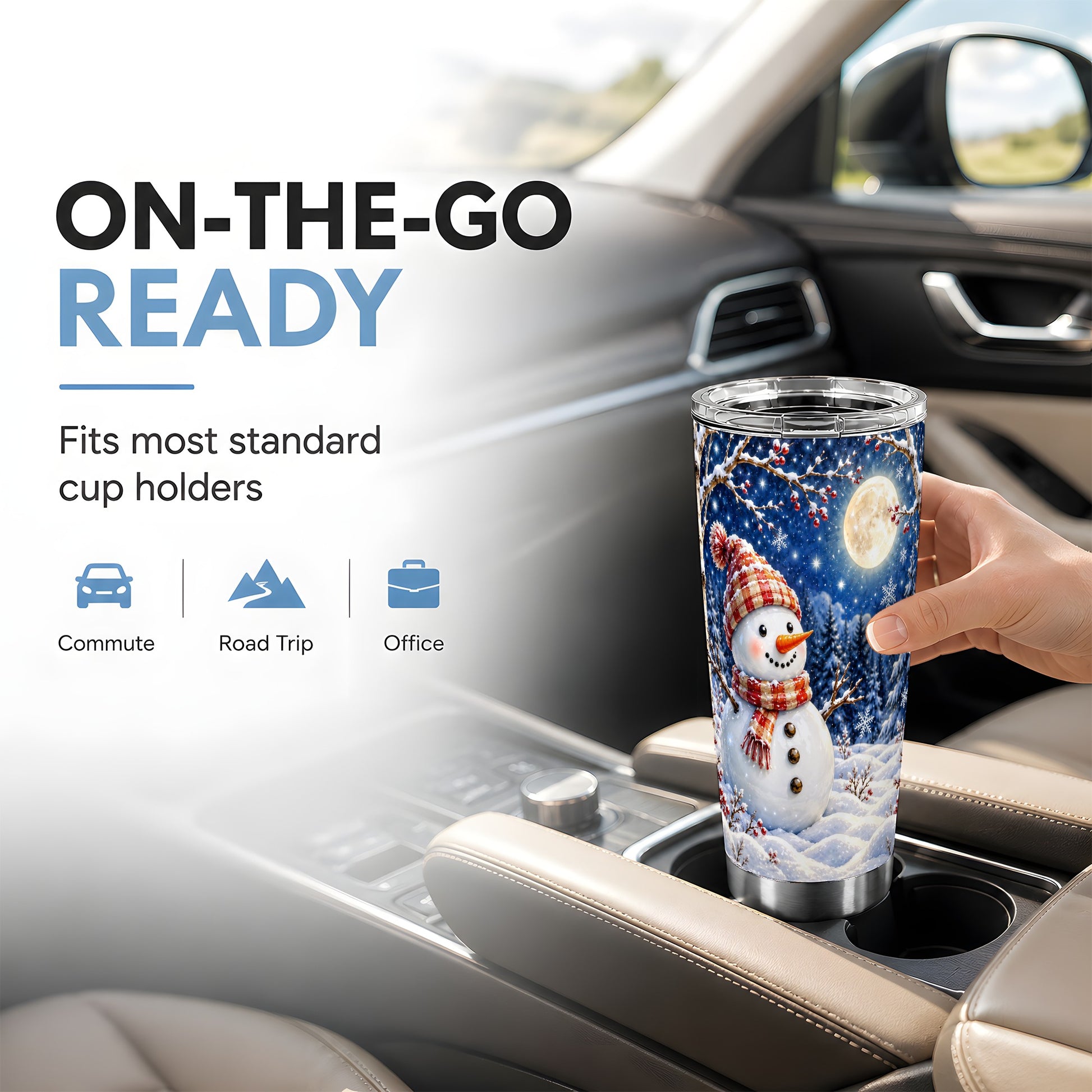 #pl[20oz|Steel] Moon Snowman Tumbler 20oz, Winter Tumbler, Stainless Steel Travel Cup