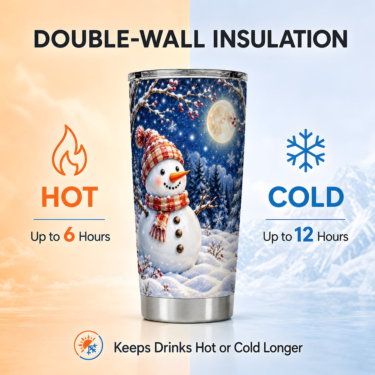 #pl[20oz|Steel] Moon Snowman Tumbler 20oz, Winter Tumbler, Stainless Steel Travel Cup