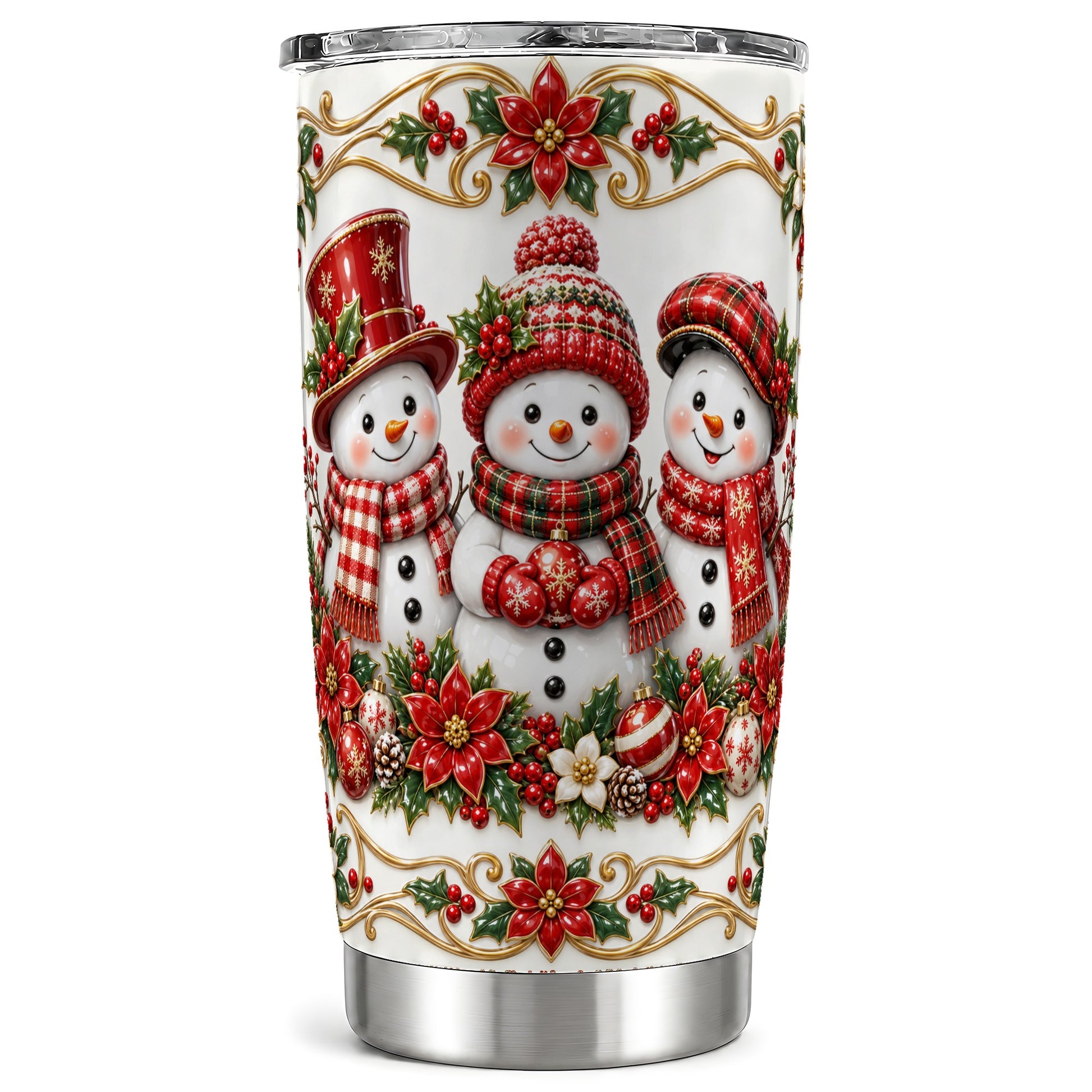Snowman Tumbler 20oz, Holly Tumbler, Stainless Steel Travel Cup