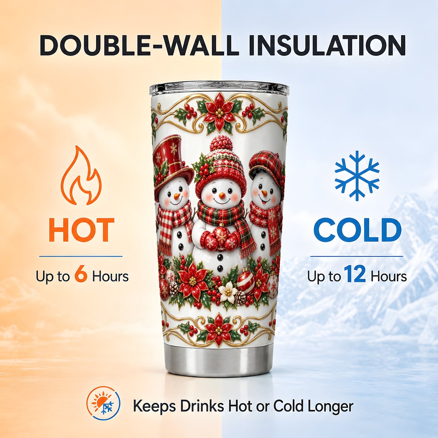 #pl[20oz|Steel] Snowman Tumbler 20oz, Holly Tumbler, Stainless Steel Travel Cup