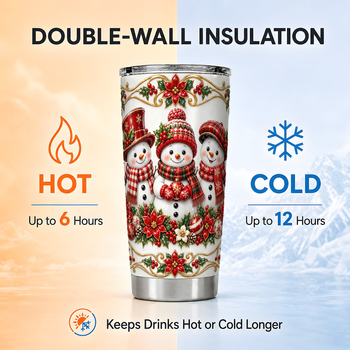 #pl[20oz|Steel] Snowman Tumbler 20oz, Holly Tumbler, Stainless Steel Travel Cup