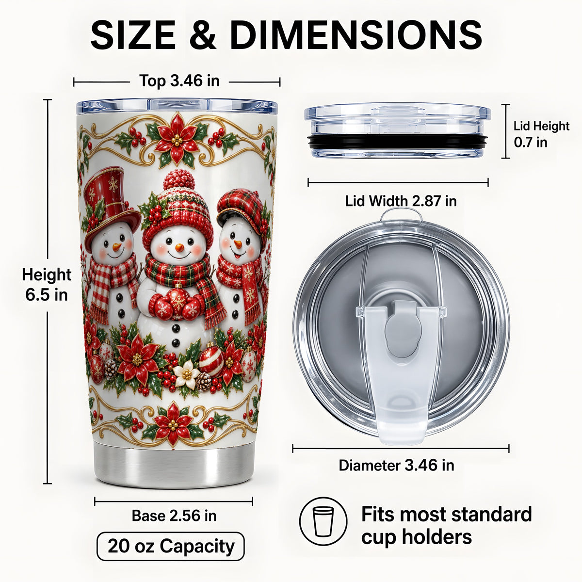 #pl[20oz|Steel] Snowman Tumbler 20oz, Holly Tumbler, Stainless Steel Travel Cup
