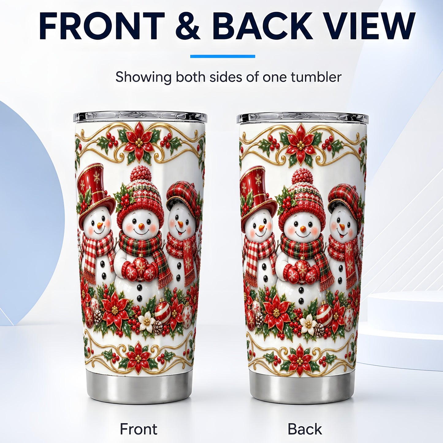 #pl[20oz|Steel] Snowman Tumbler 20oz, Holly Tumbler, Stainless Steel Travel Cup