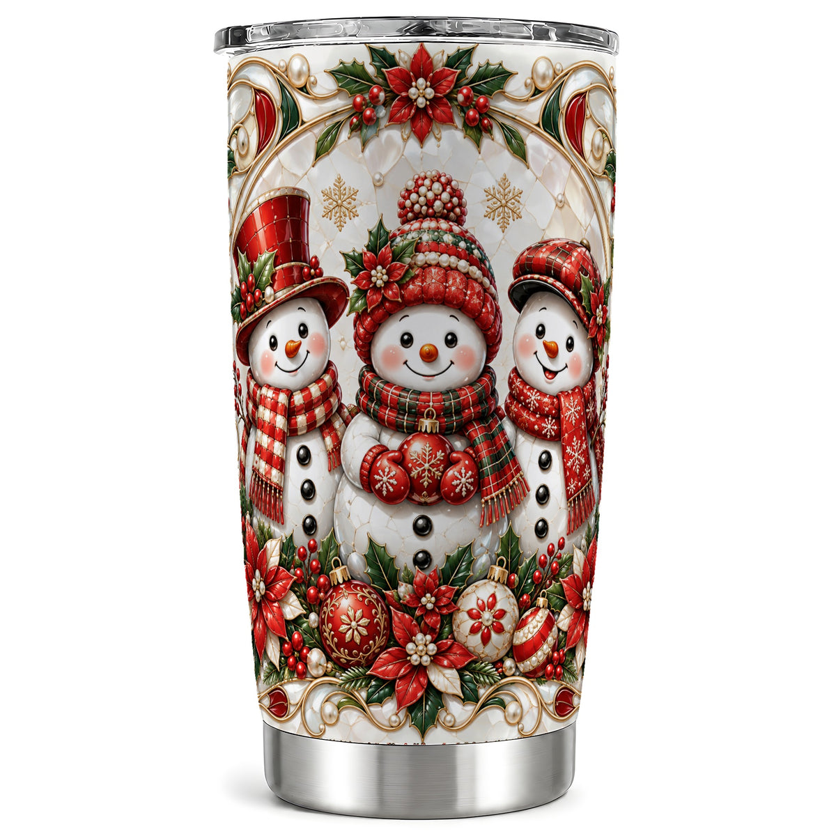 Snowman Tumbler 20oz, Poinsettia Tumbler, Stainless Steel Travel Cup