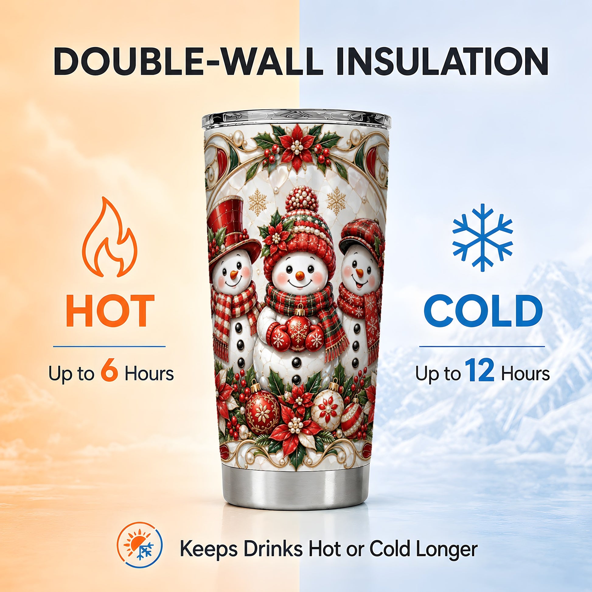 #pl[20oz|Steel] Snowman Tumbler 20oz, Poinsettia Tumbler, Stainless Steel Travel Cup