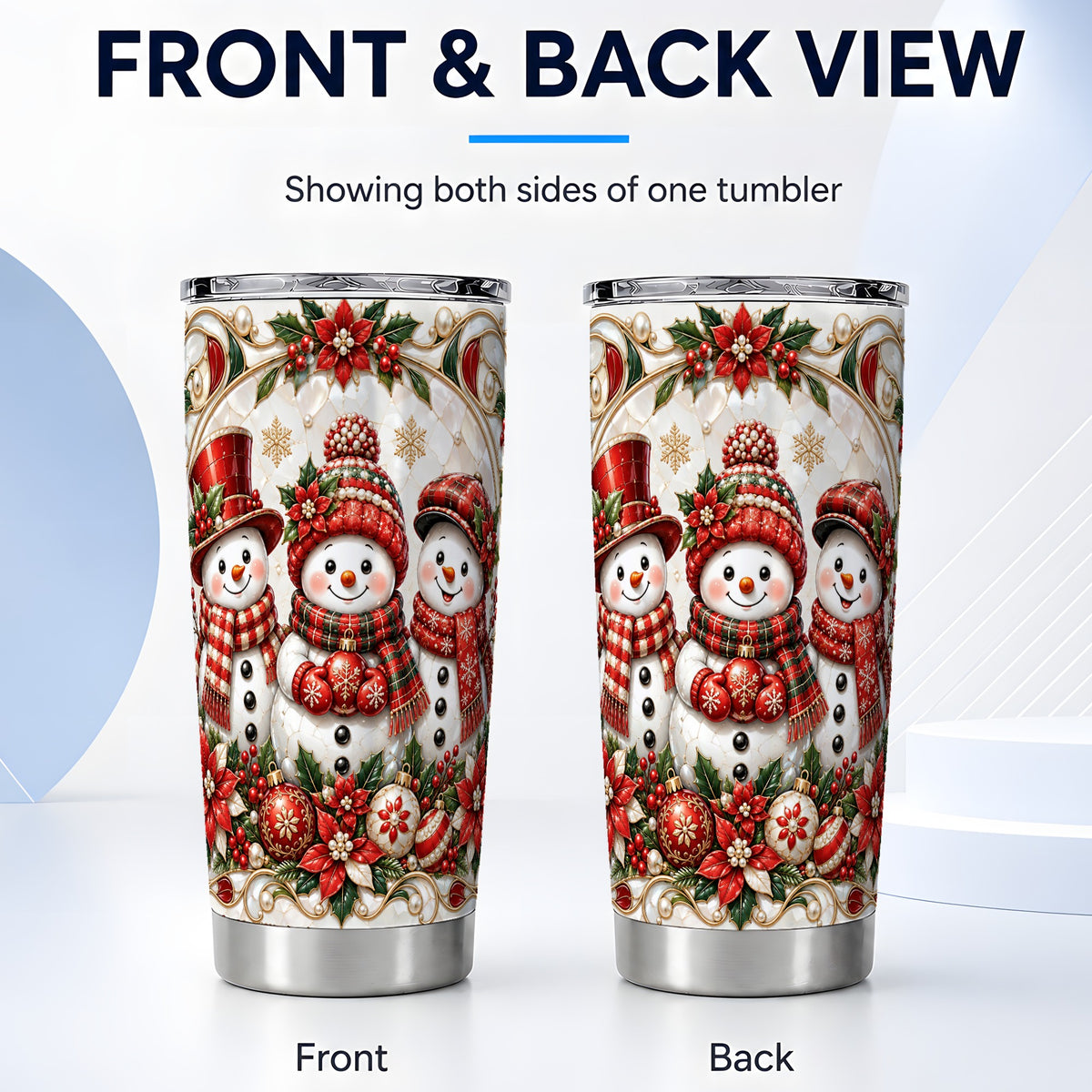 #pl[20oz|Steel] Snowman Tumbler 20oz, Poinsettia Tumbler, Stainless Steel Travel Cup