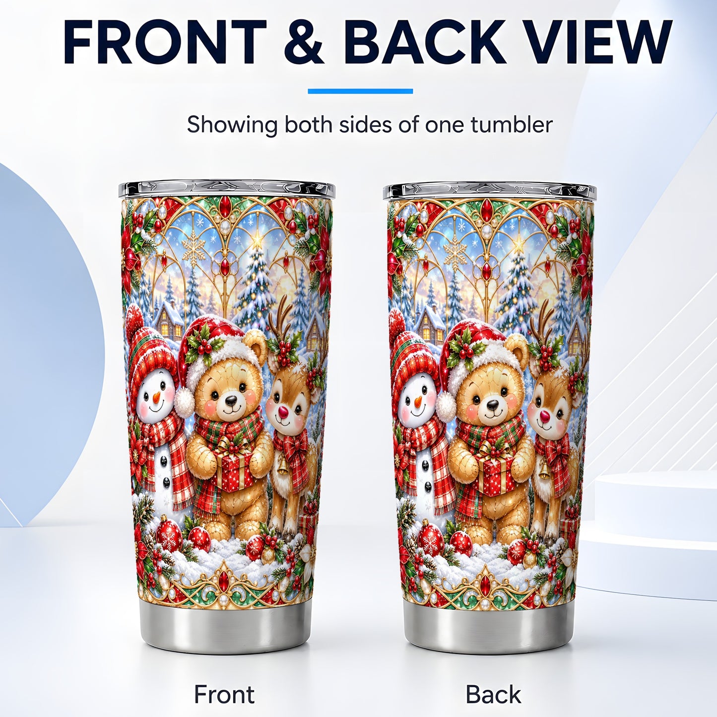 #pl[20oz|Steel] Snowman Tumbler 20oz, Reindeer Tumbler, Stainless Steel Travel Cup