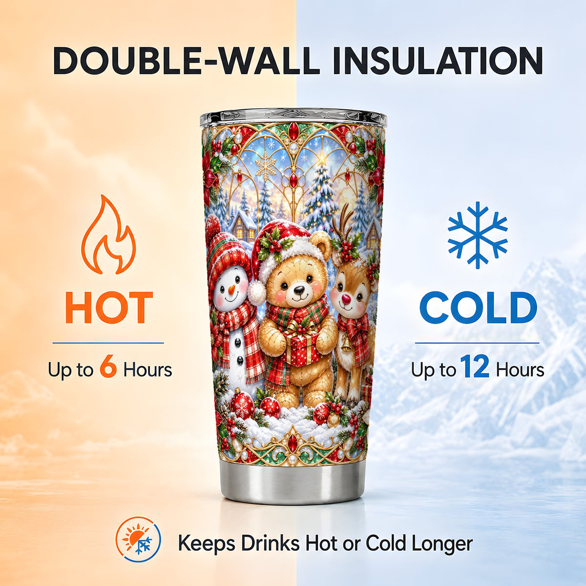 #pl[20oz|Steel] Snowman Tumbler 20oz, Reindeer Tumbler, Stainless Steel Travel Cup
