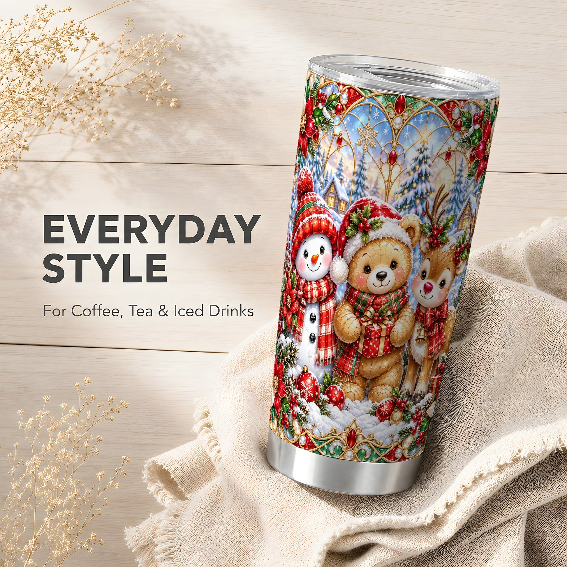 #pl[20oz|Steel] Snowman Tumbler 20oz, Reindeer Tumbler, Stainless Steel Travel Cup
