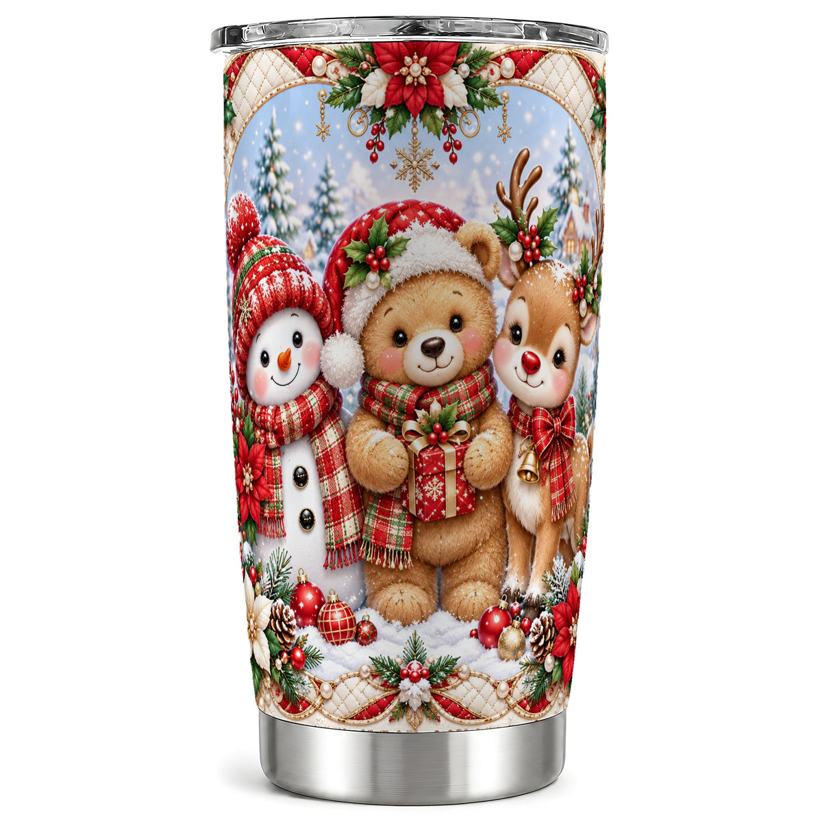 Winter Friends Tumbler 20oz, Snowman Tumbler, Stainless Steel Travel Cup