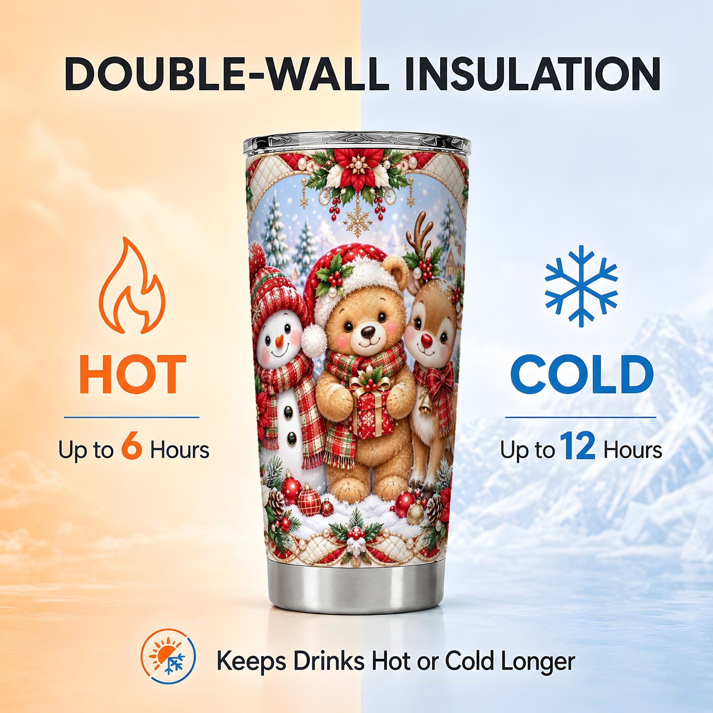 #pl[20oz|Steel] Winter Friends Tumbler 20oz, Snowman Tumbler, Stainless Steel Travel Cup