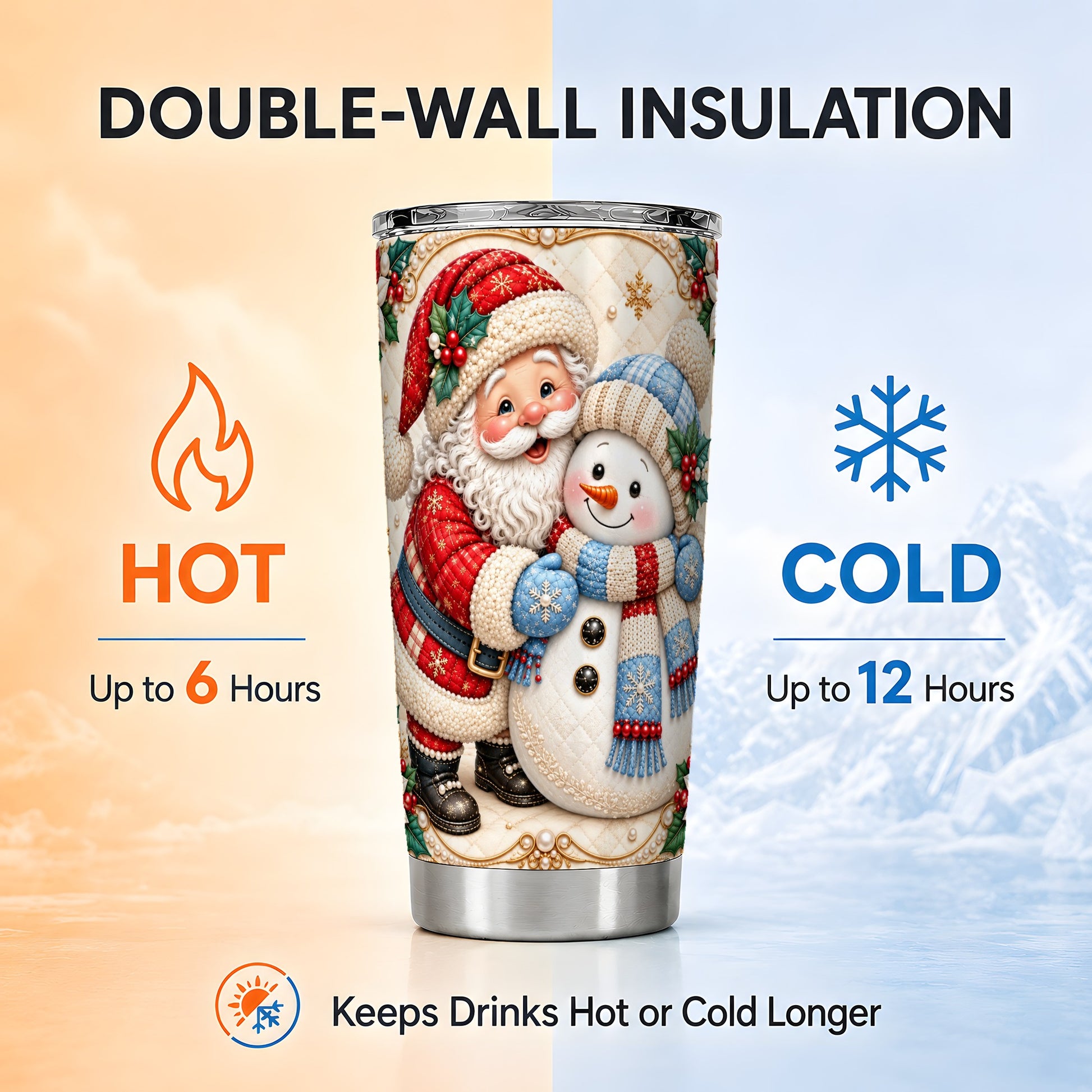 #pl[20oz|Steel] Santa Snowman Tumbler 20oz, Christmas Tumbler, Stainless Steel Travel Cup
