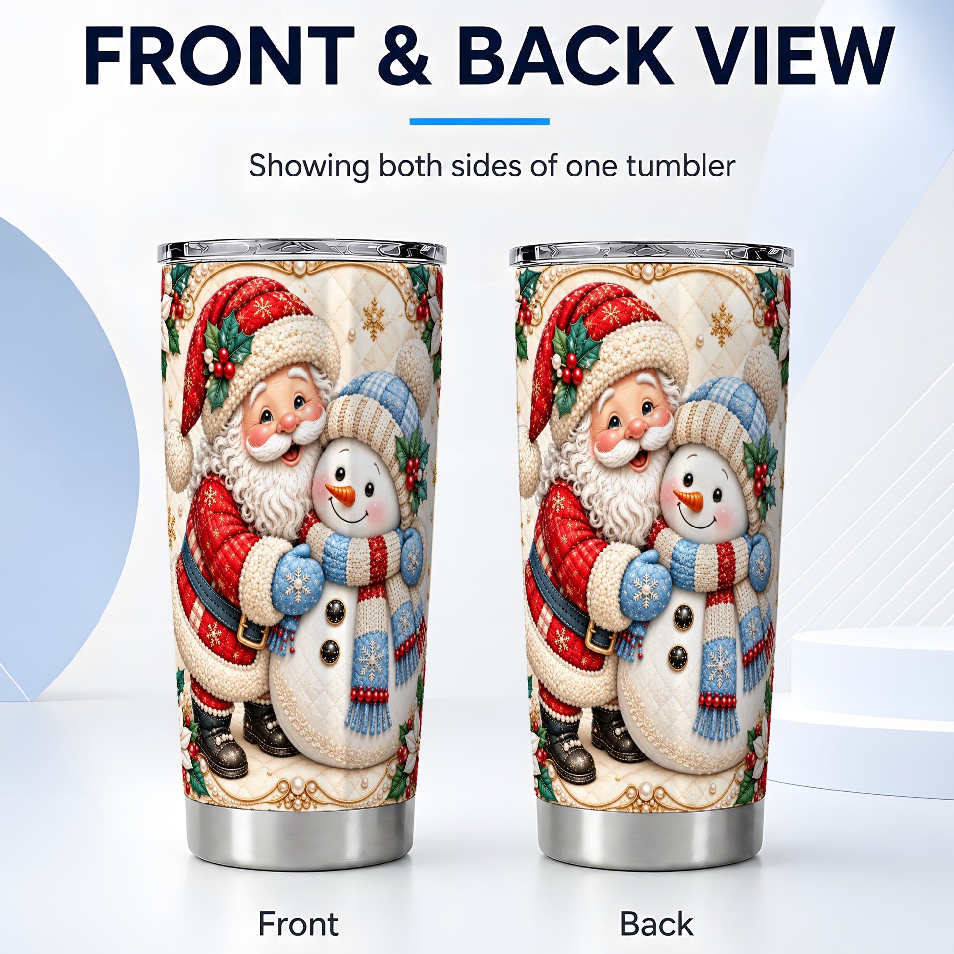 #pl[20oz|Steel] Santa Snowman Tumbler 20oz, Christmas Tumbler, Stainless Steel Travel Cup