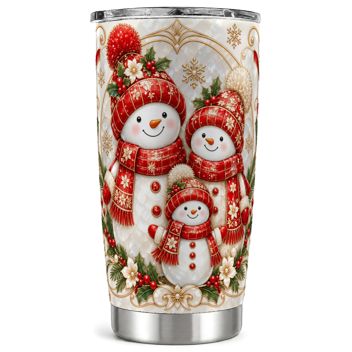 Snowman Family Tumbler 20oz, Christmas Tumbler, Stainless Steel Travel Cup