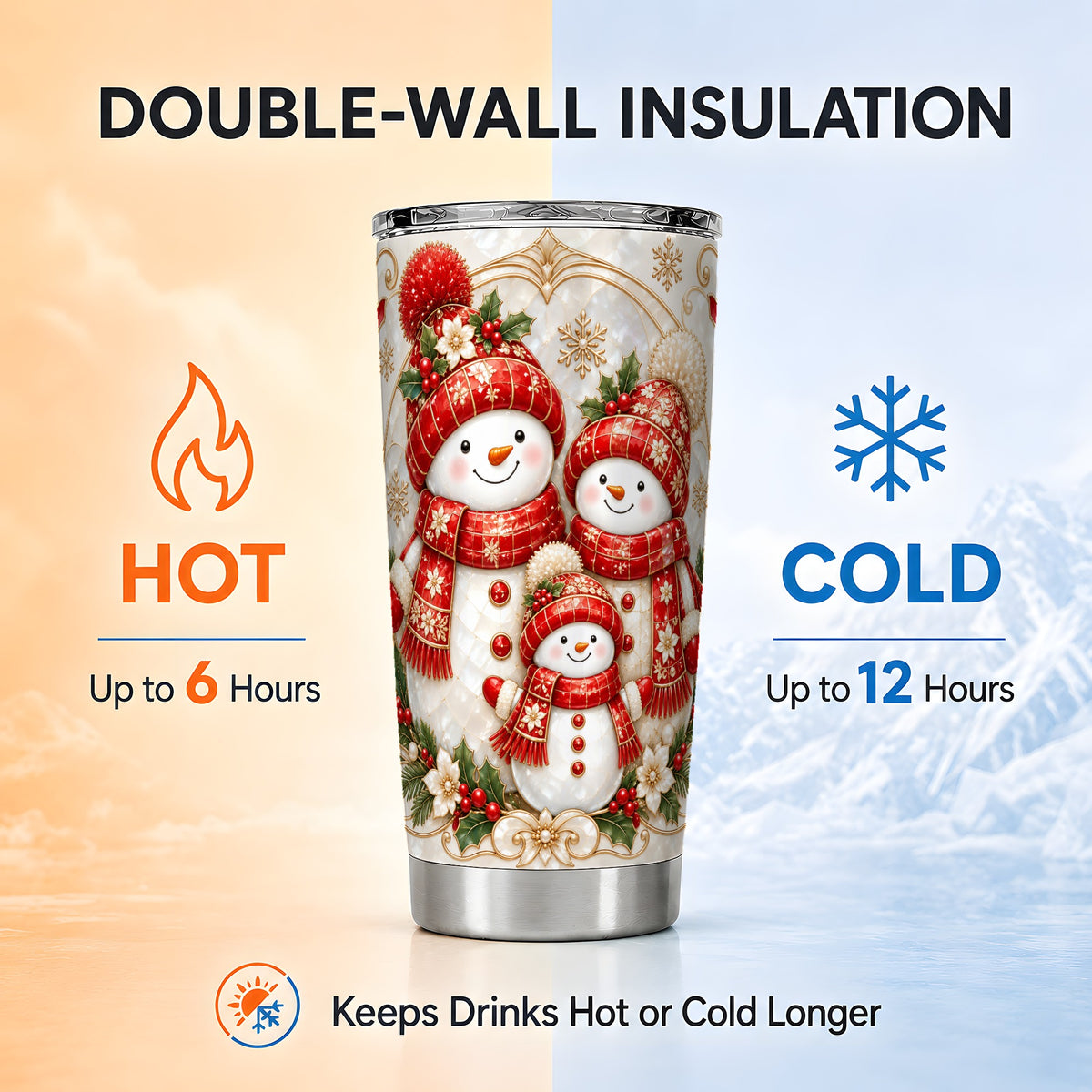 #pl[20oz|Steel] Snowman Family Tumbler 20oz, Christmas Tumbler, Stainless Steel Travel Cup